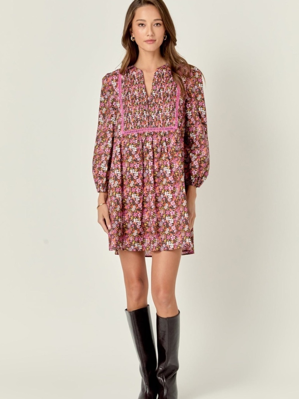 English Factory Pink Floral Smocked Mini Dress Women’s XS Boho Cottagecore Mod